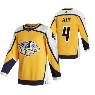 Nashville Nashville Predators #4 Ryan Ellis Yellow Men's Adidas 2020-21 Reverse Retro Alternate NHL Jersey